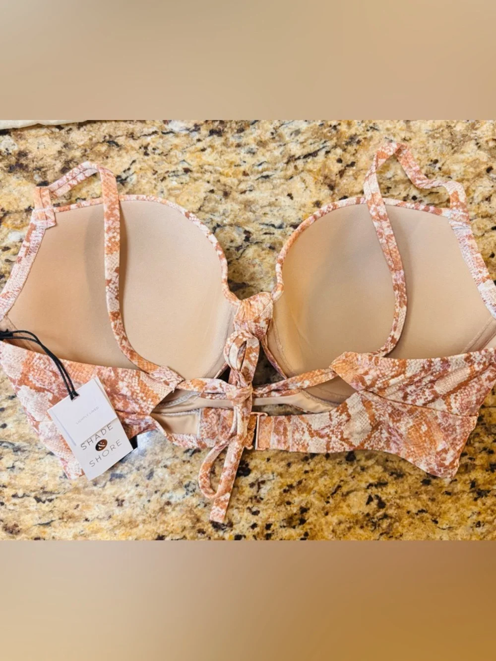 NEW Size:36D Shade and & Shore Gold/pink Snakeskin Swimsuit Bikini Top Padded - Picture 2 of 3